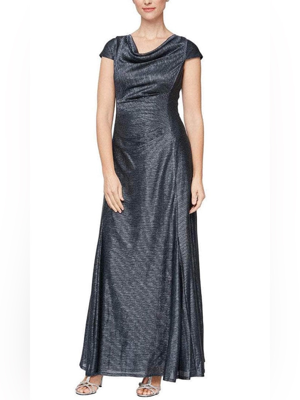 NWT Alex Evenings Metallic Navy Gown Size 10 | Formal Evening Dress